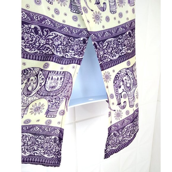 Elephant Boho Cropped Tank Top Purple Yellow Thailand Open Back M 100% Cotton - Picture 7 of 10